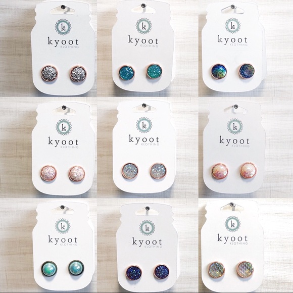 White Druzy Earrings - Picture 2 of 2